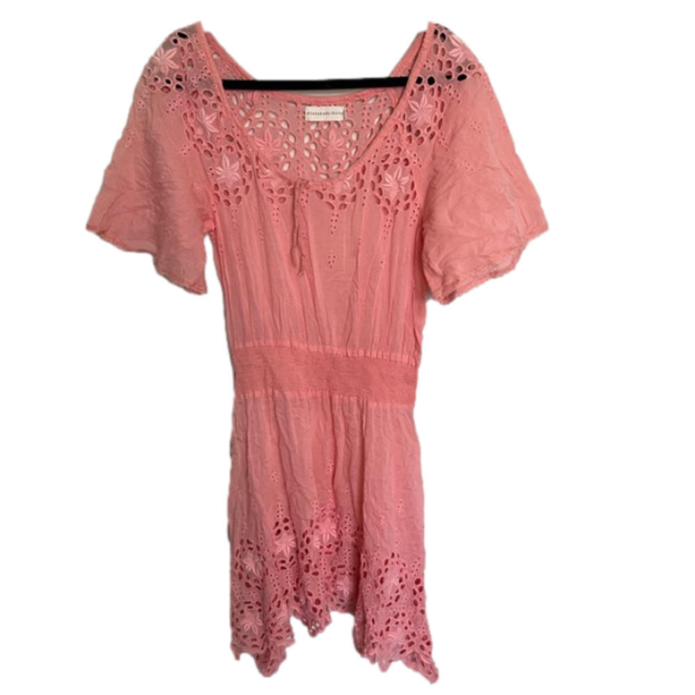 4 Love and Liberty coral pink eyelet flare sleeve dress midi length